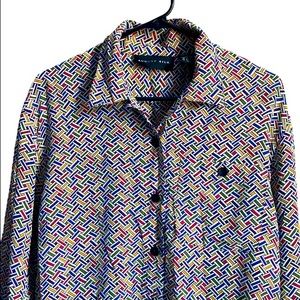 AUGUST SILK Basketweave Print Blouse Sz M